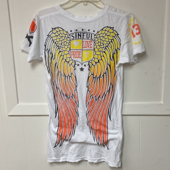 Sinful 💯 Cotton Butter Soft Print Tee Distressed Collar and Sleeveless - Picture 1 of 16